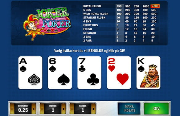 Joker Poker g?r dig til samarbejdspartner med jokeren, mens du fors?ger at vinde den store gevinst