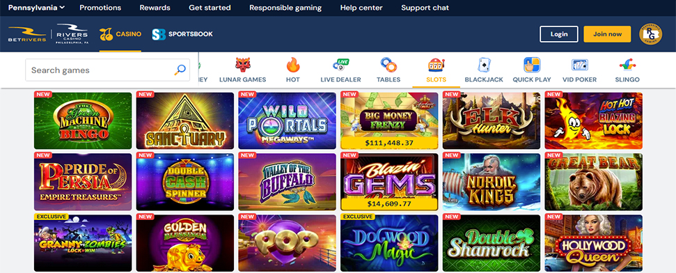 Online slots at BetRivers Casino in Pennsylvania