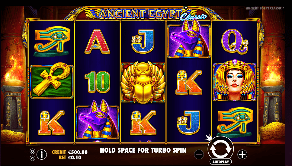 the Ancient Egypt Classic slot game shows thematically-appropriate symbols such as Cleopatra and an ankh. 