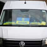 A van full of emergency supplies leaving the UK headed for Ukraine.