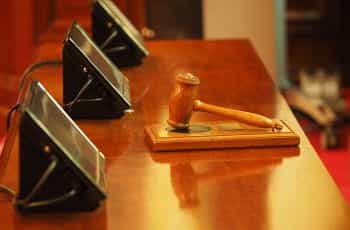 Courtroom desk and gavel.