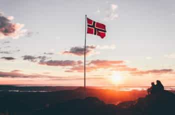 The flag of Norway at Sunset.